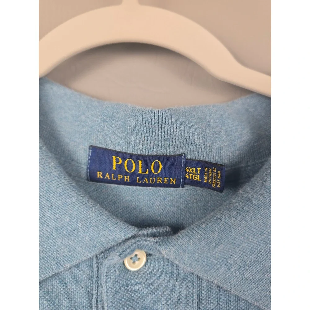 Polo Ralph Lauren Mens 4XLT Blue Heather Cotton Pique Short Sleeve Polo Shirt
